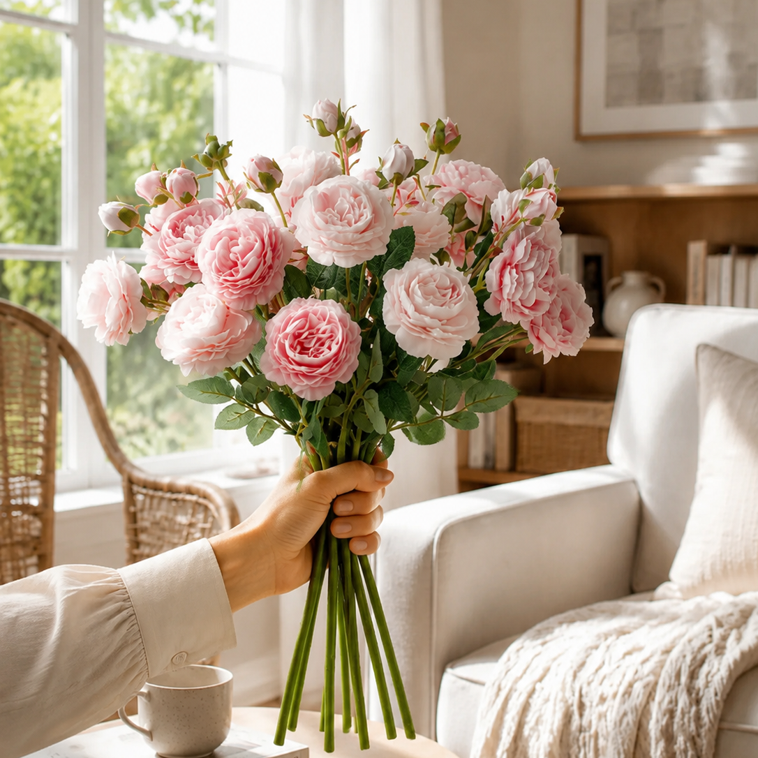 Romantic Blush Pink Real Touch Peony Faux Floral Arrangement