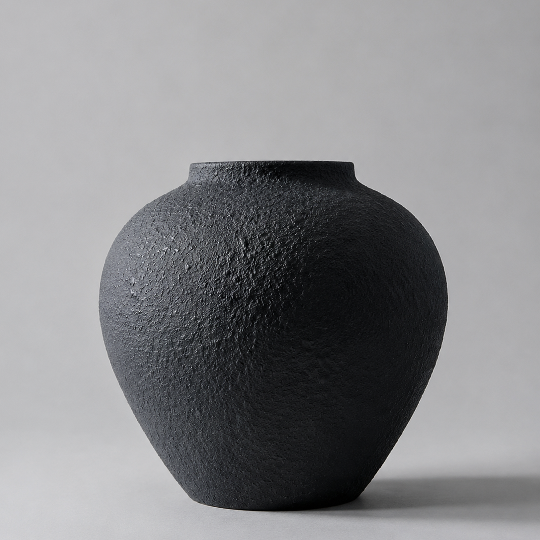 Black Stone Textured Ceramic Vase