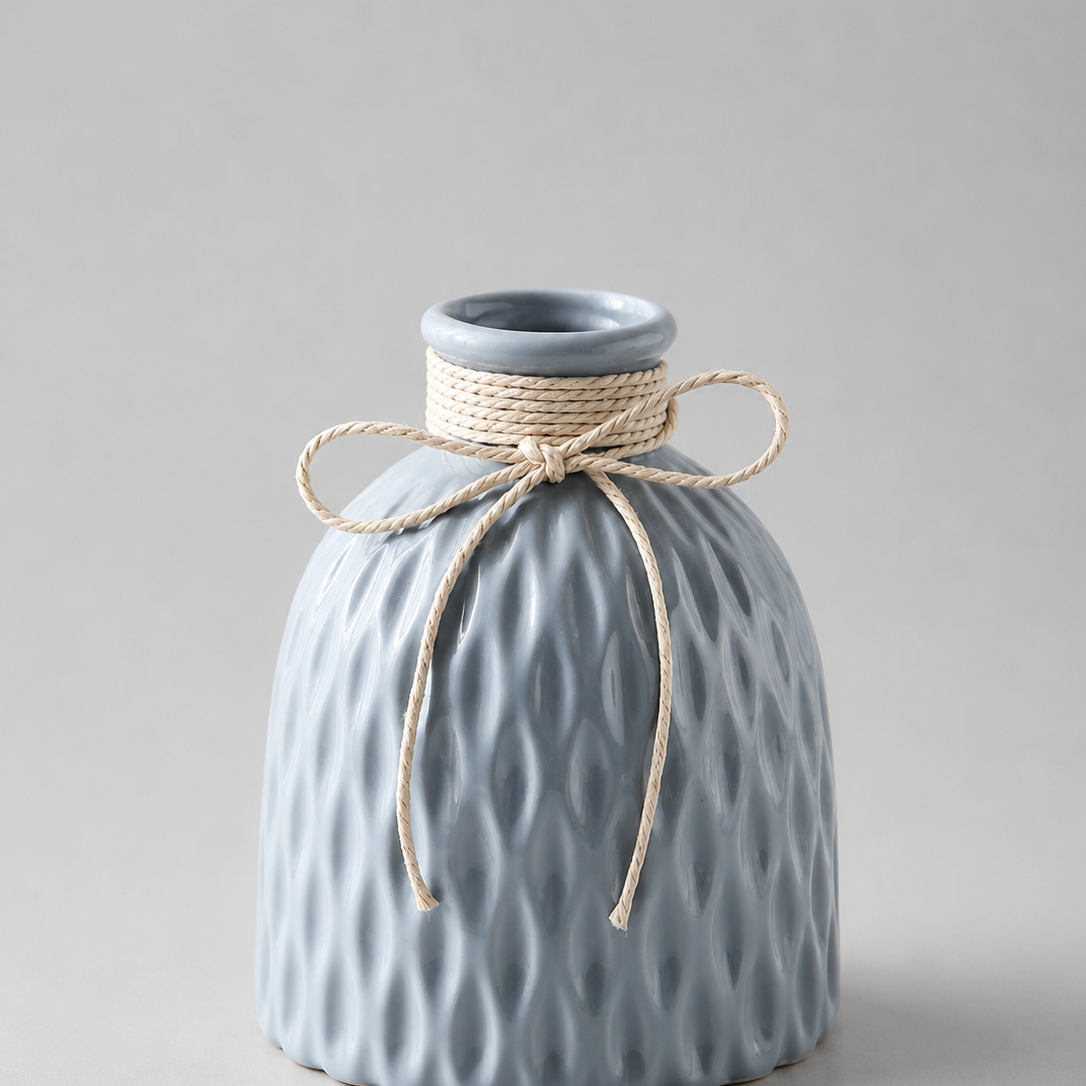 Blue Droplet Textured Ceramic Vase