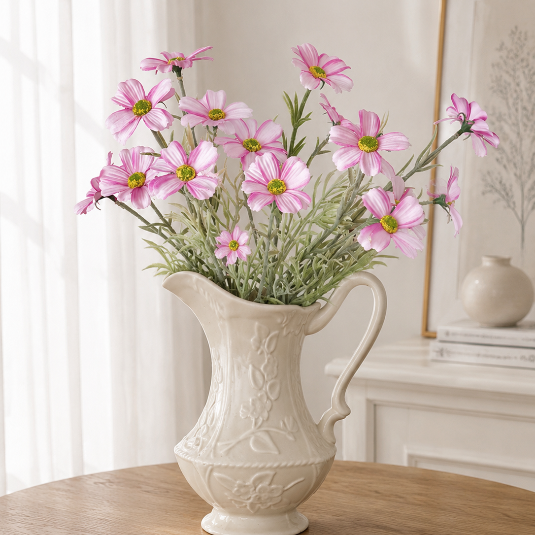 Blush Pink Cosmos Faux Floral Arrangement