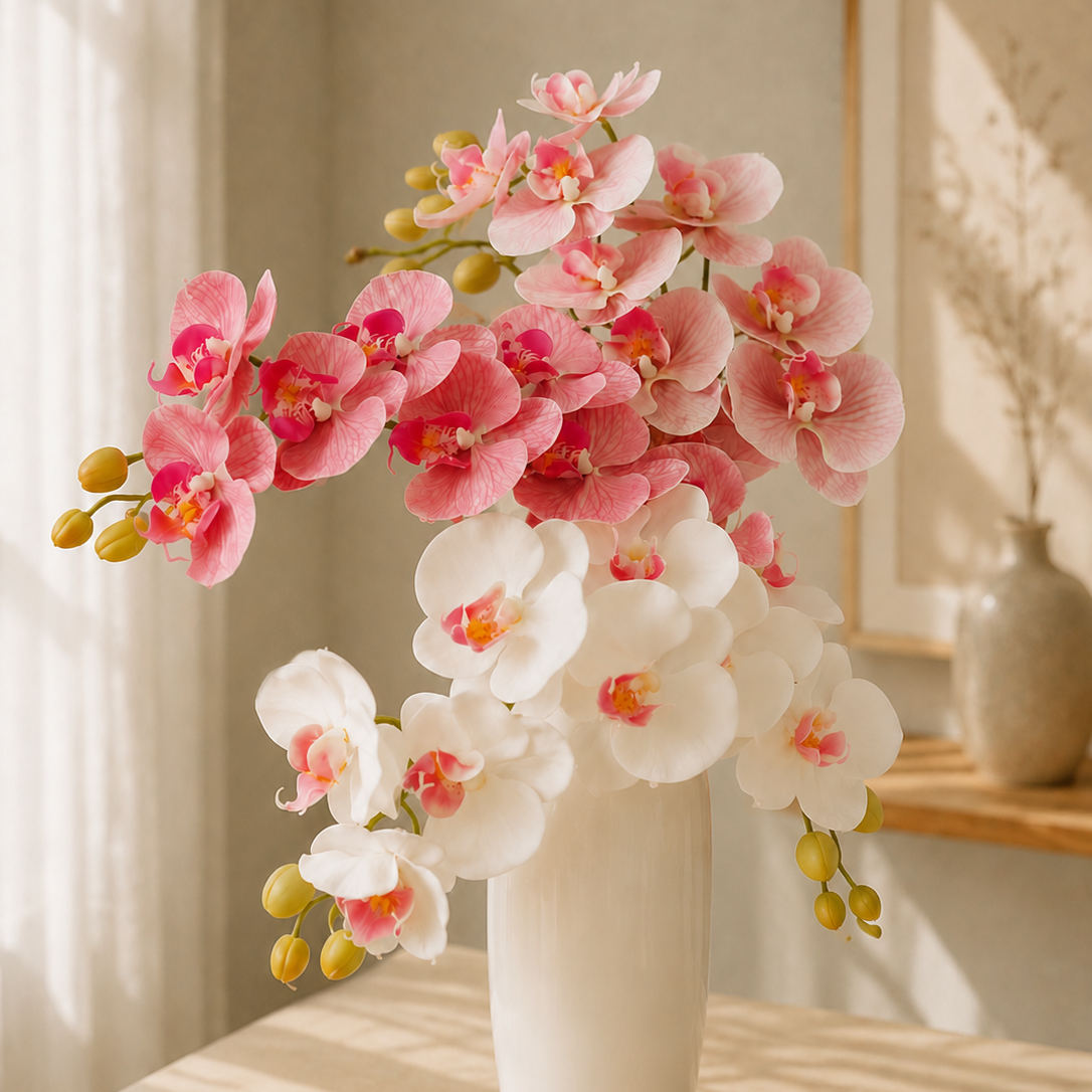 Blush Pink Orchid Faux Floral Vase Set