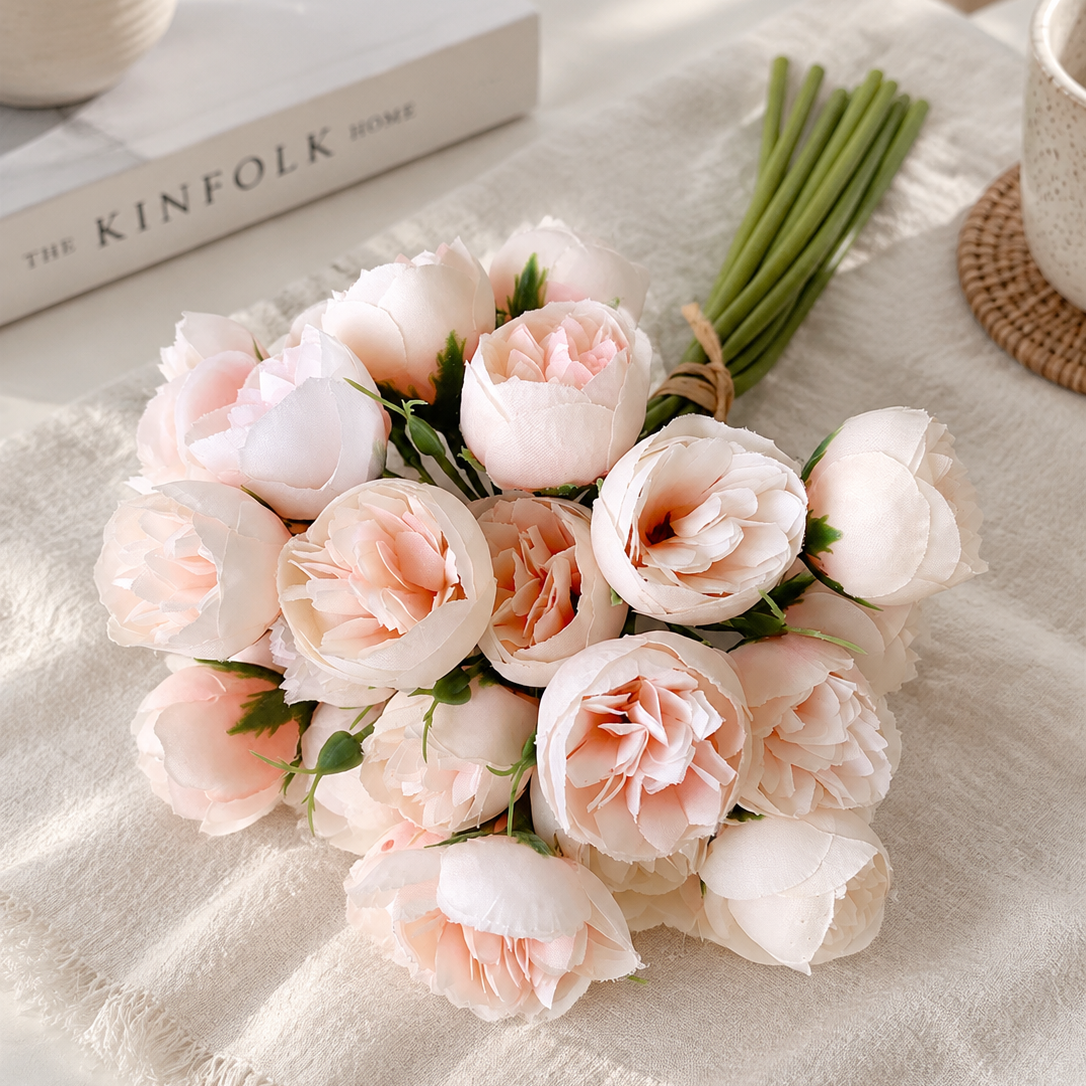 Champagne Peony Faux Floral Vase Set