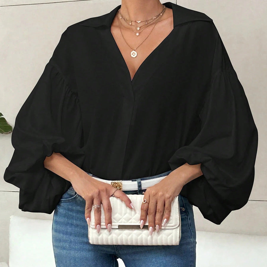 Elegant Romantic Puff Sleeves V-Neck Top