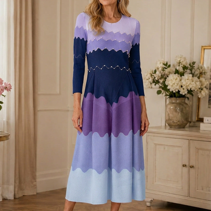 Elegant Pearl Embellished Pleated Maxi Bounce Dress