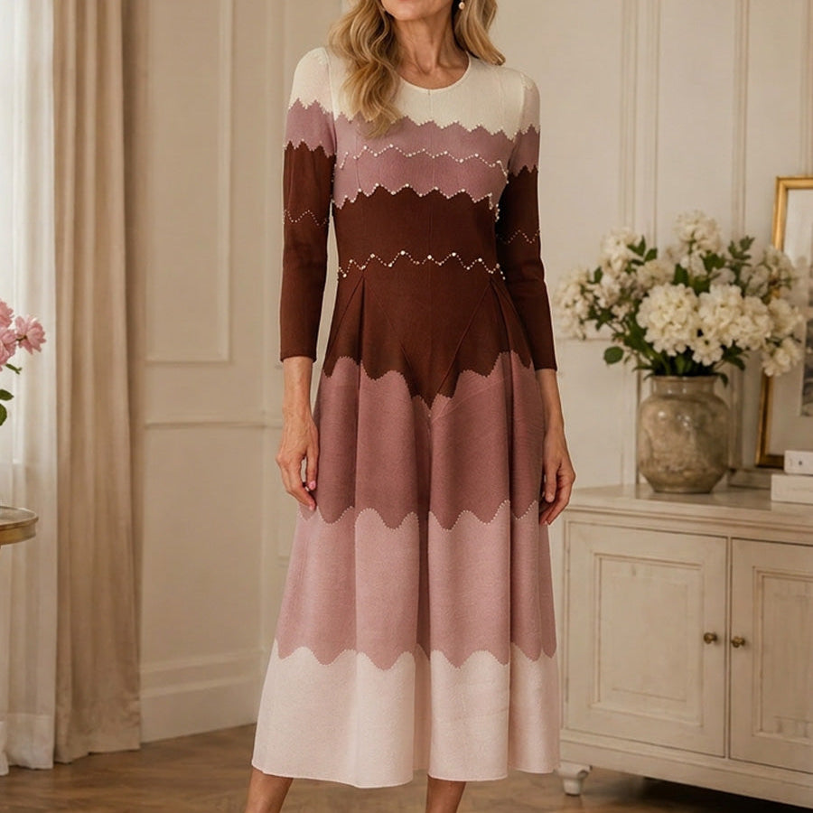 Elegant Pearl Embellished Pleated Maxi Bounce Dress