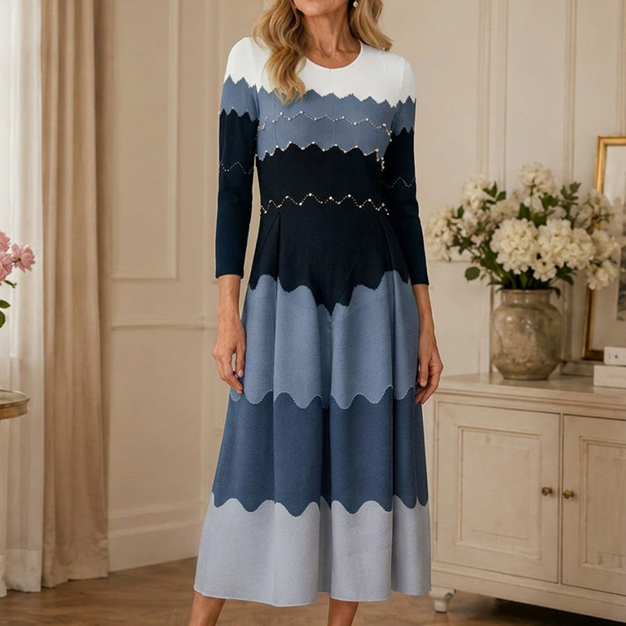 Elegant Pearl Embellished Pleated Maxi Bounce Dress