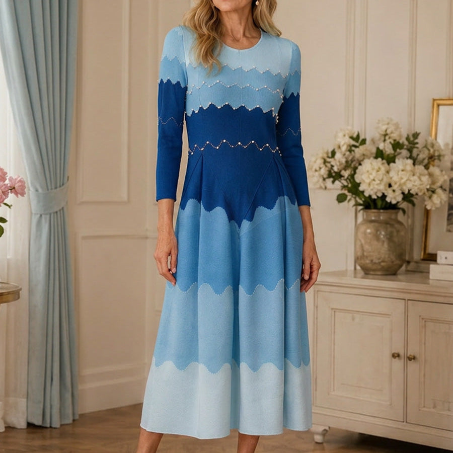 Elegant Pearl Embellished Pleated Maxi Bounce Dress