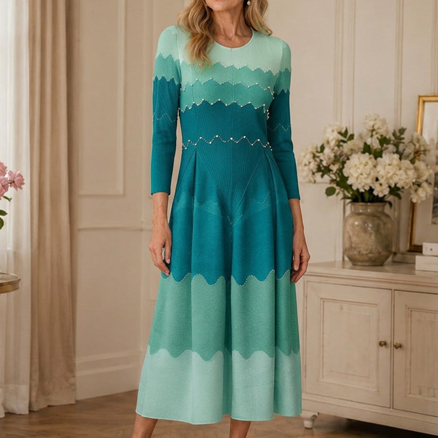 Elegant Pearl Embellished Pleated Maxi Bounce Dress