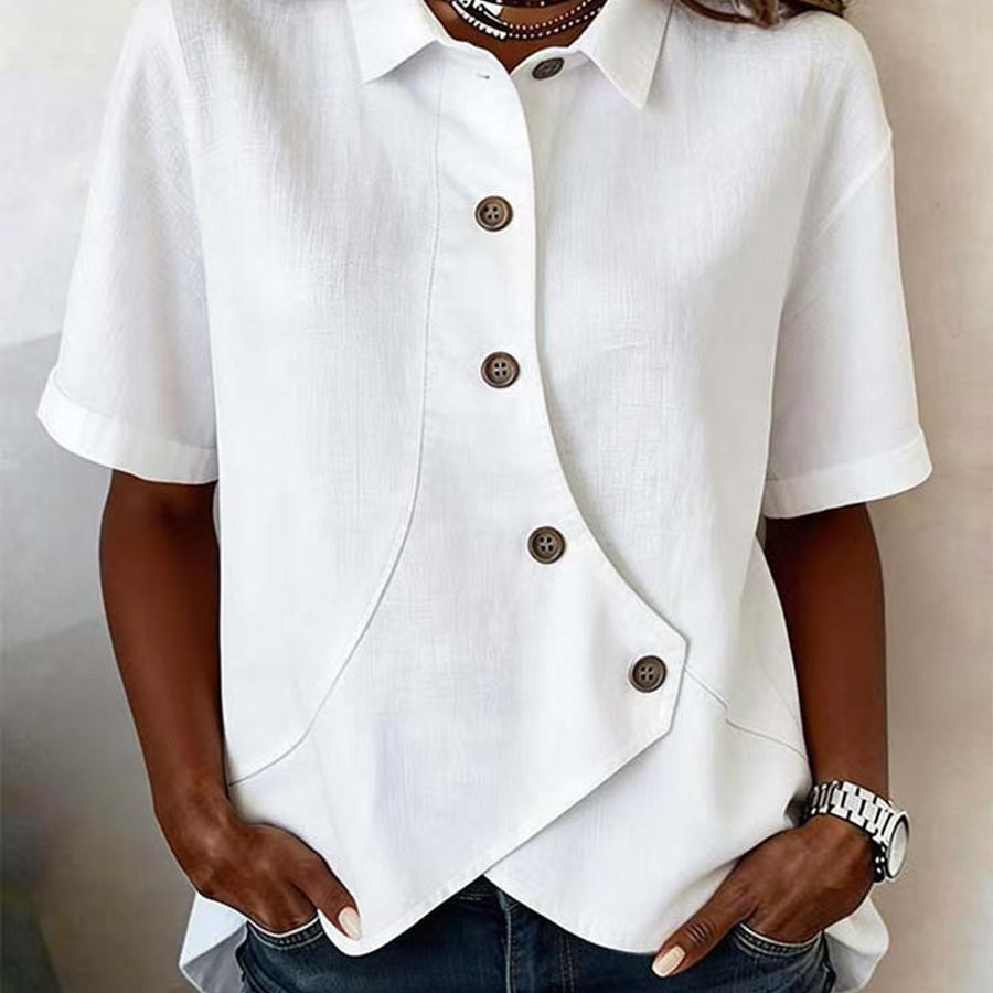Modern Asymmetrical Short-Sleeve Blouse
