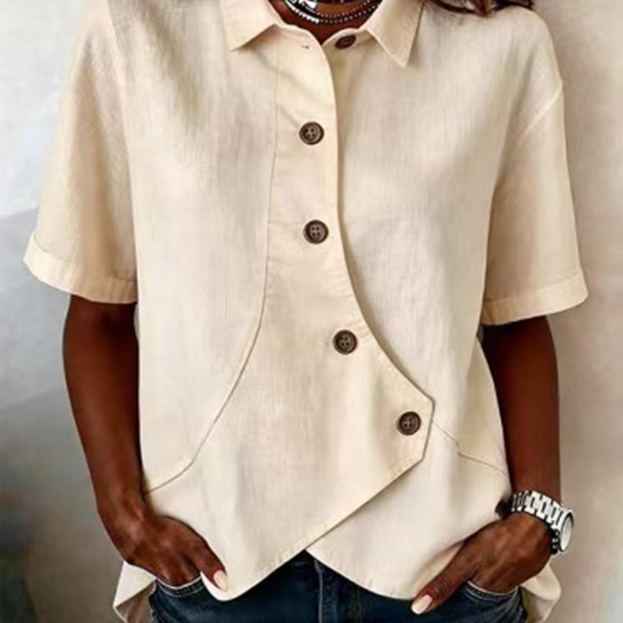 Modern Asymmetrical Short-Sleeve Blouse