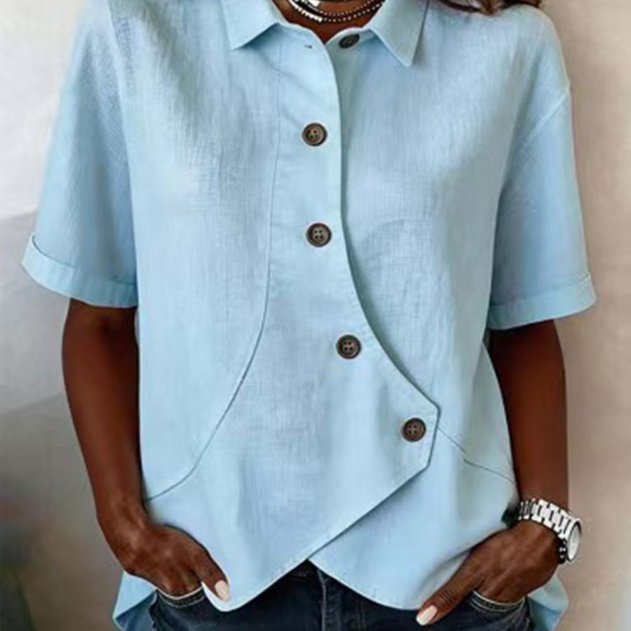 Modern Asymmetrical Short-Sleeve Blouse