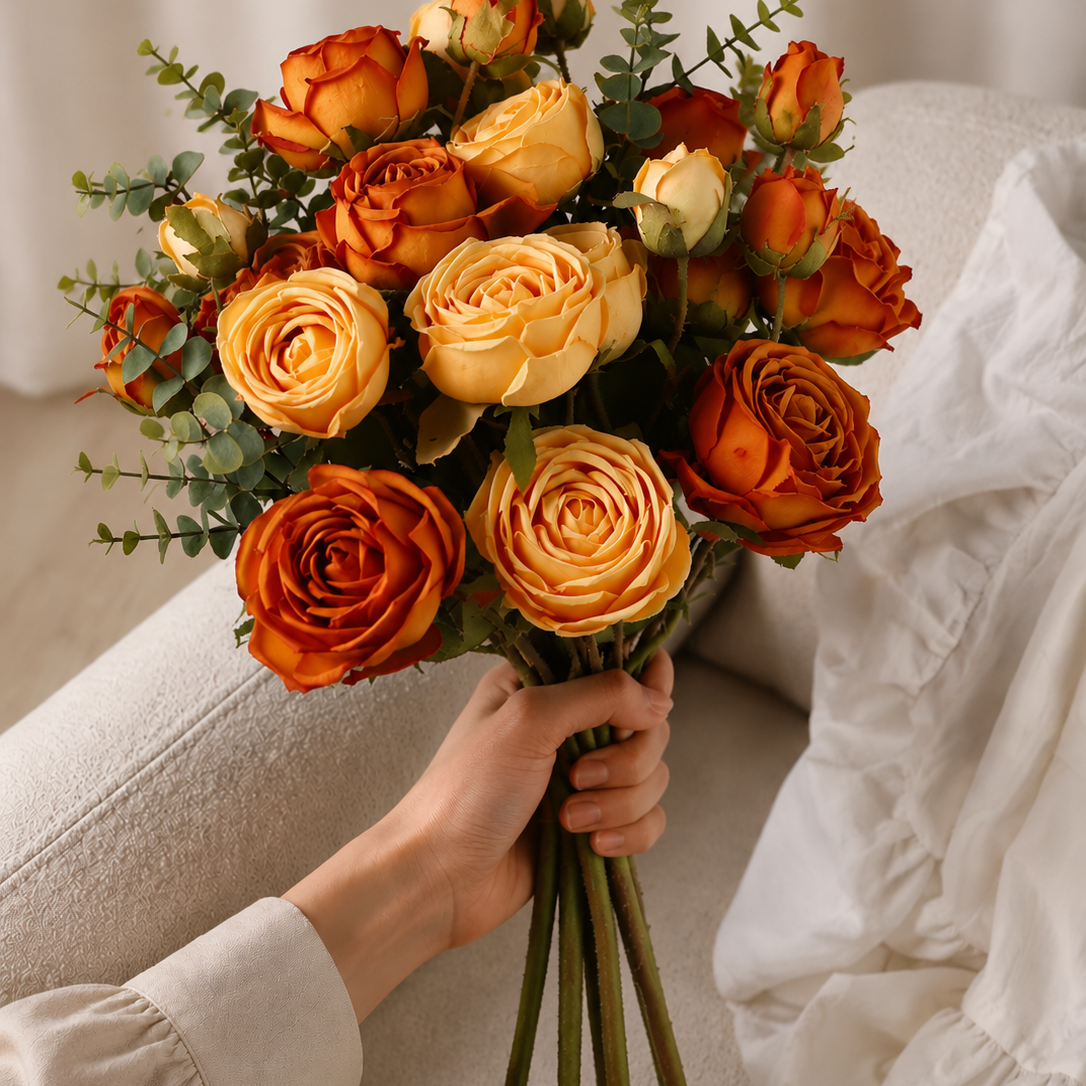 Royal Yellow & Orange Rose Faux Floral Arrangement