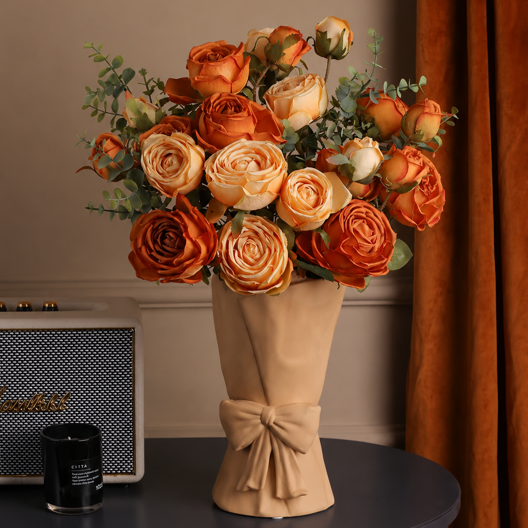 Royal Yellow & Orange Rose Faux Floral Arrangement