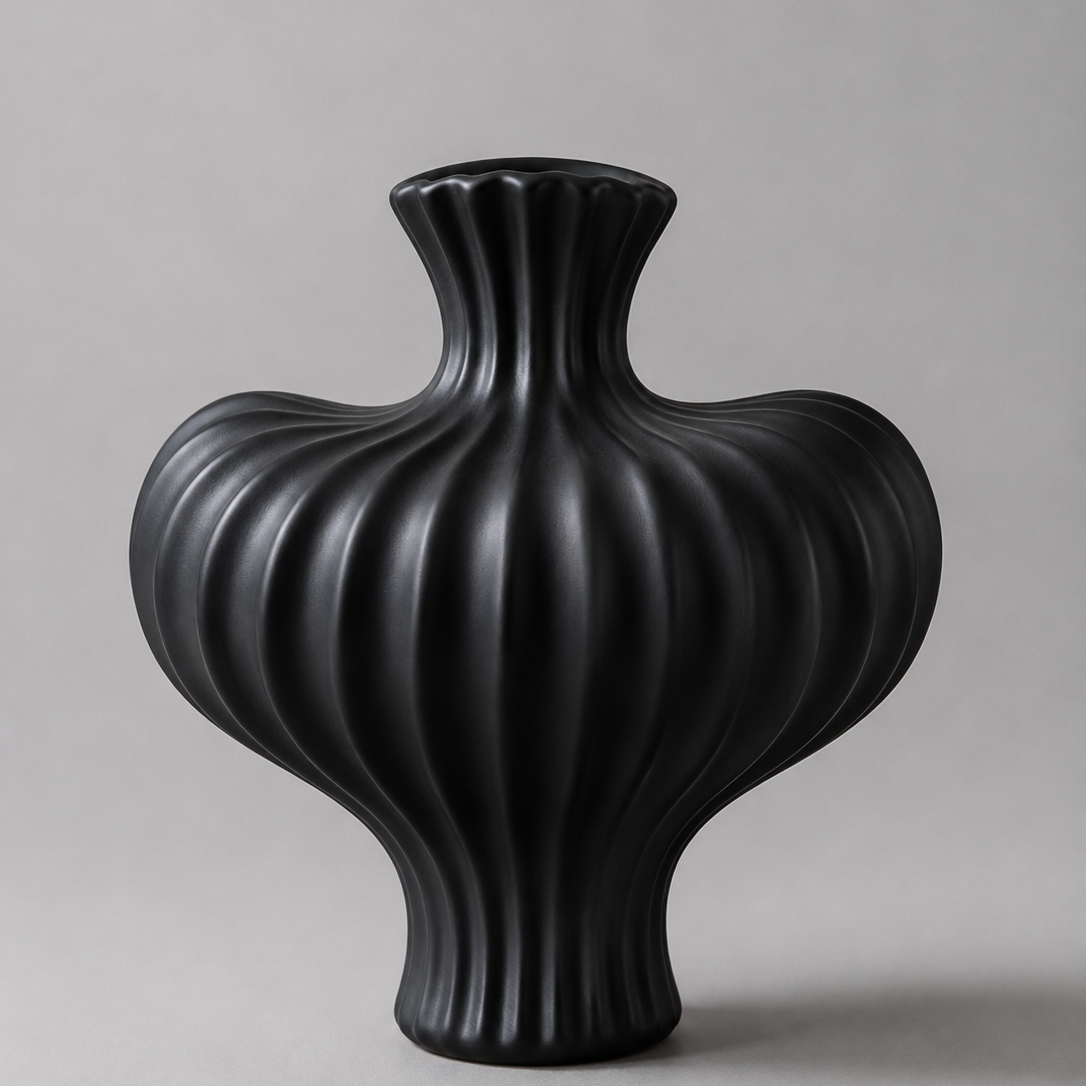 Sculptural Ribbed Ceramic Vase
