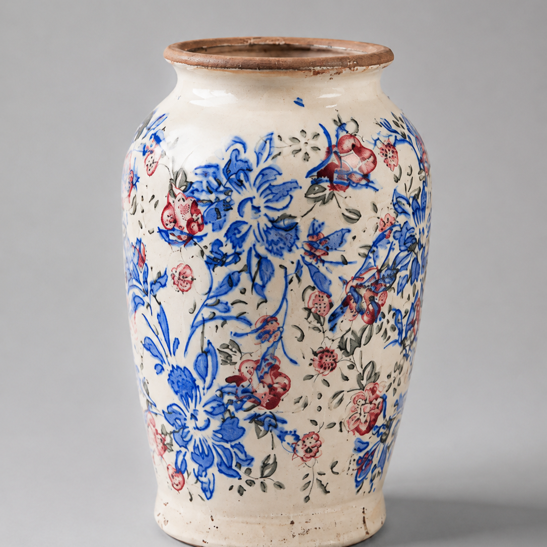 Vintage Tri Color Crackle Ceramic Vase