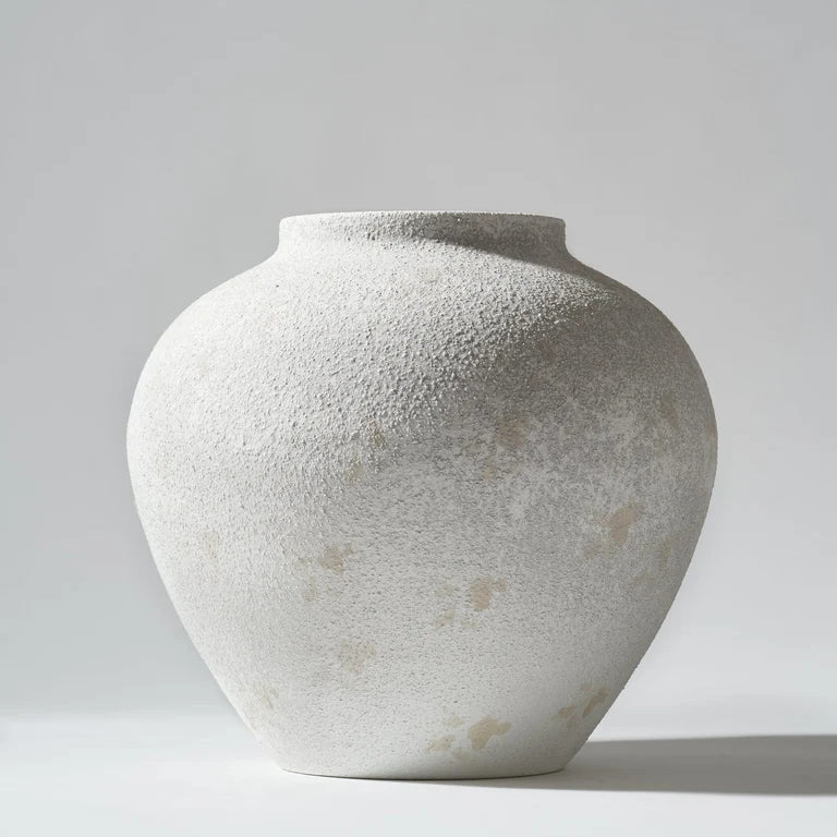 Vintage White Textured Stoneware Vase