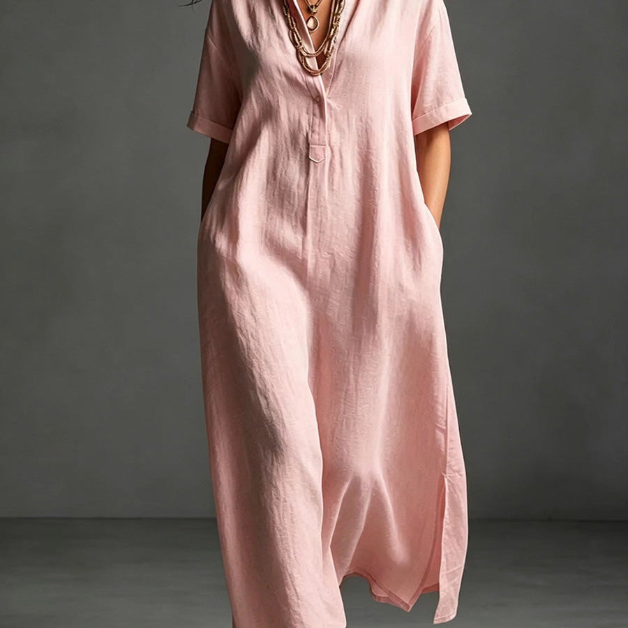Work & Weekend Elegant Cotton-Linen Maxi Dress