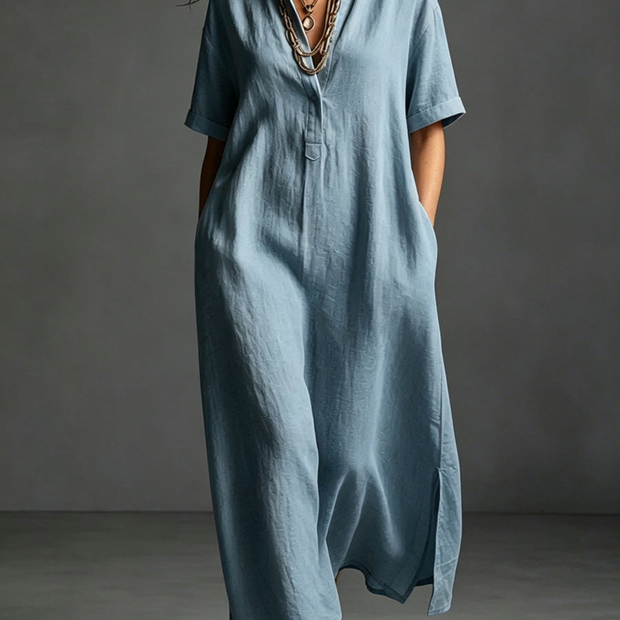 Work & Weekend Elegant Cotton-Linen Maxi Dress