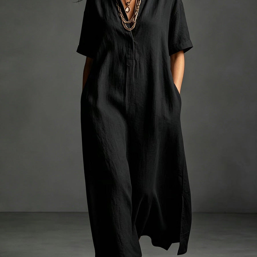Work & Weekend Elegant Cotton-Linen Maxi Dress