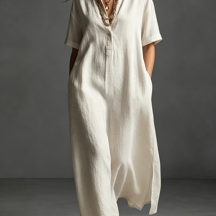 Work & Weekend Elegant Cotton-Linen Maxi Dress