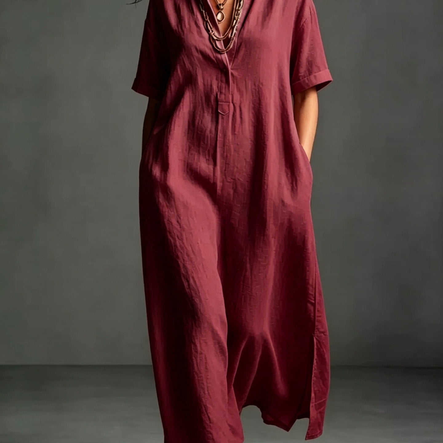 Work & Weekend Elegant Cotton-Linen Maxi Dress