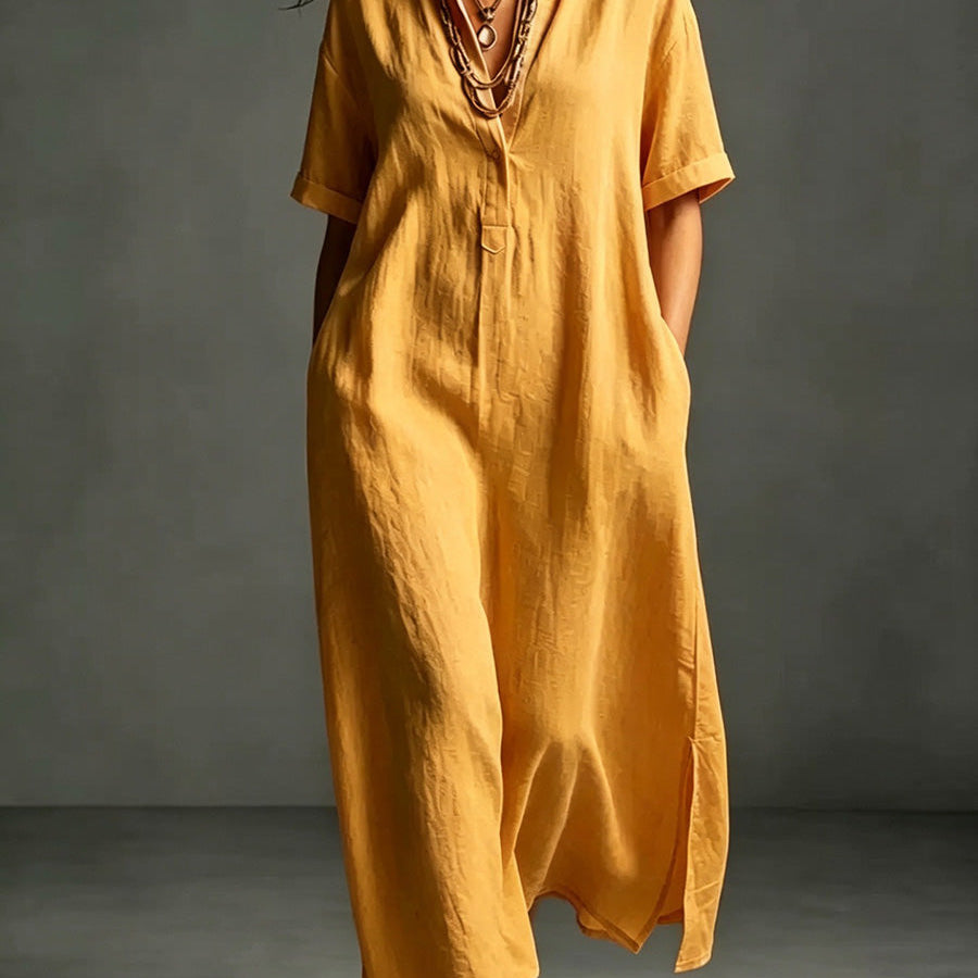 Work & Weekend Elegant Cotton-Linen Maxi Dress