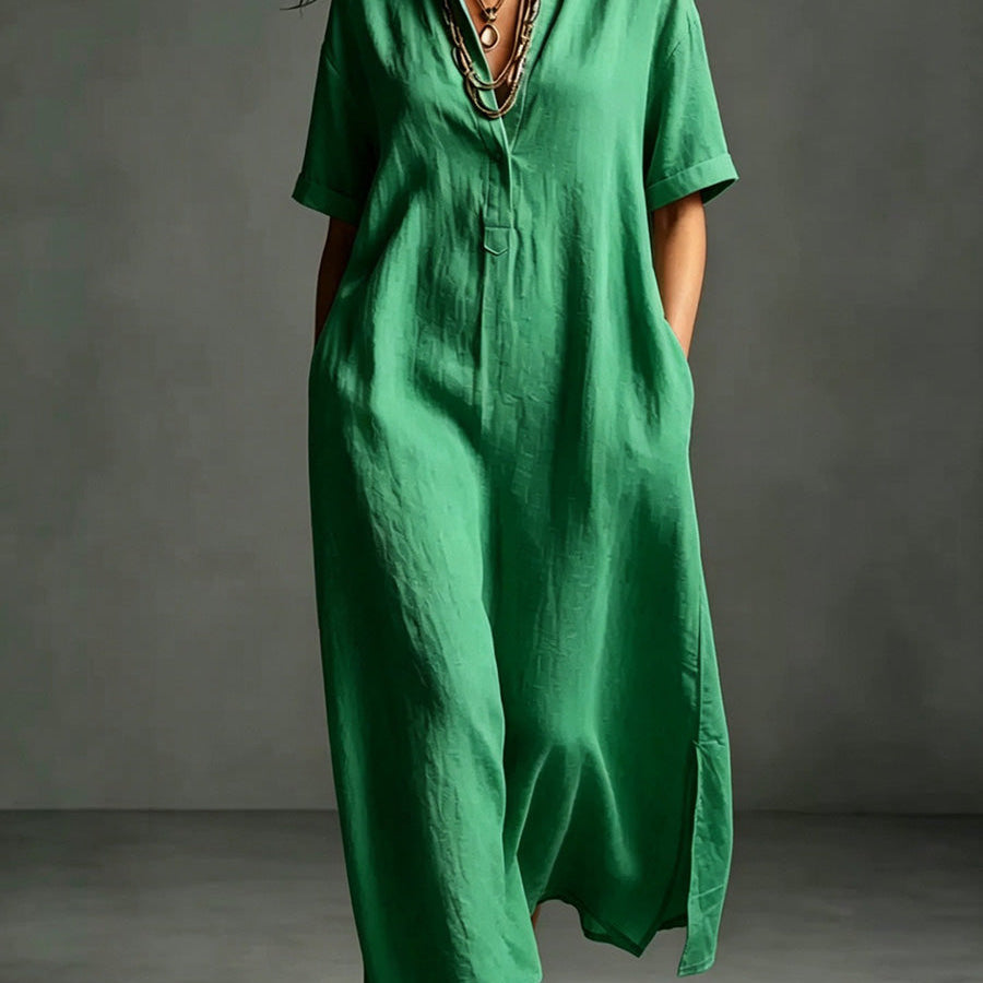 Work & Weekend Elegant Cotton-Linen Maxi Dress