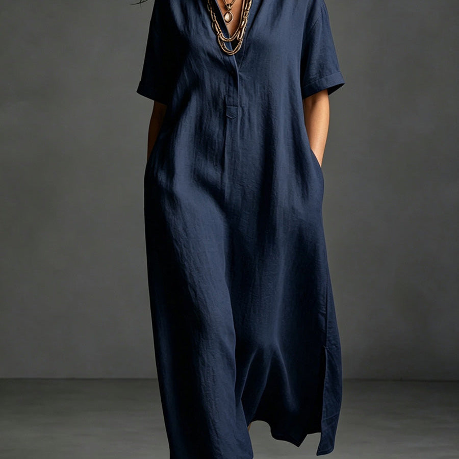 Work & Weekend Elegant Cotton-Linen Maxi Dress