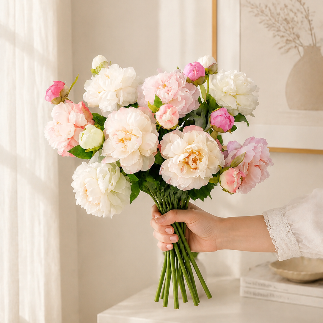 Soft Pink White Peony Artificial Floral Arrangement