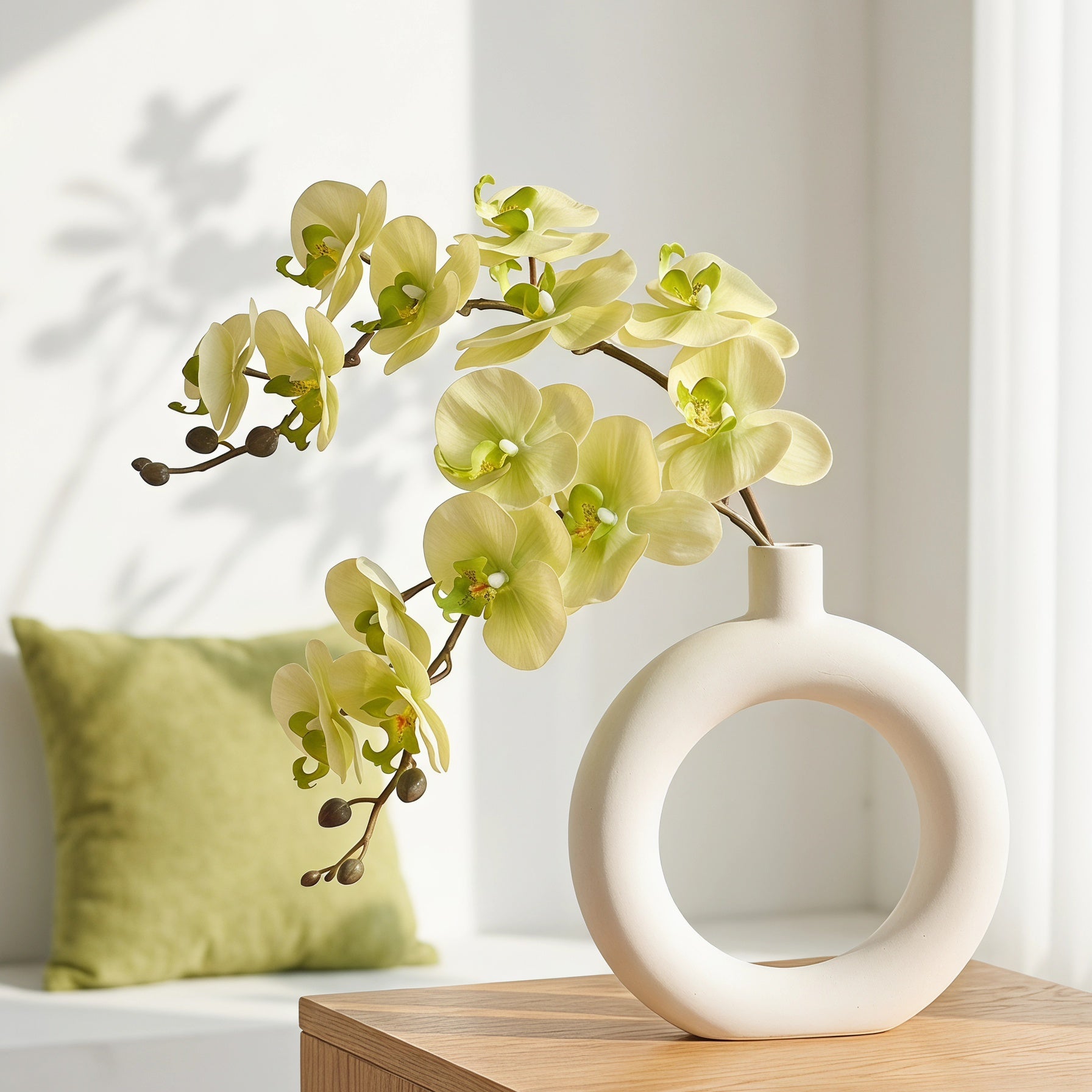 Cream White & Light Green Phalaenopsis Orchid Flower - 33"