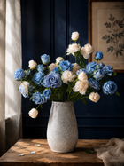 Vintage Blue & White Edge Rose Faux Floral Arrangement