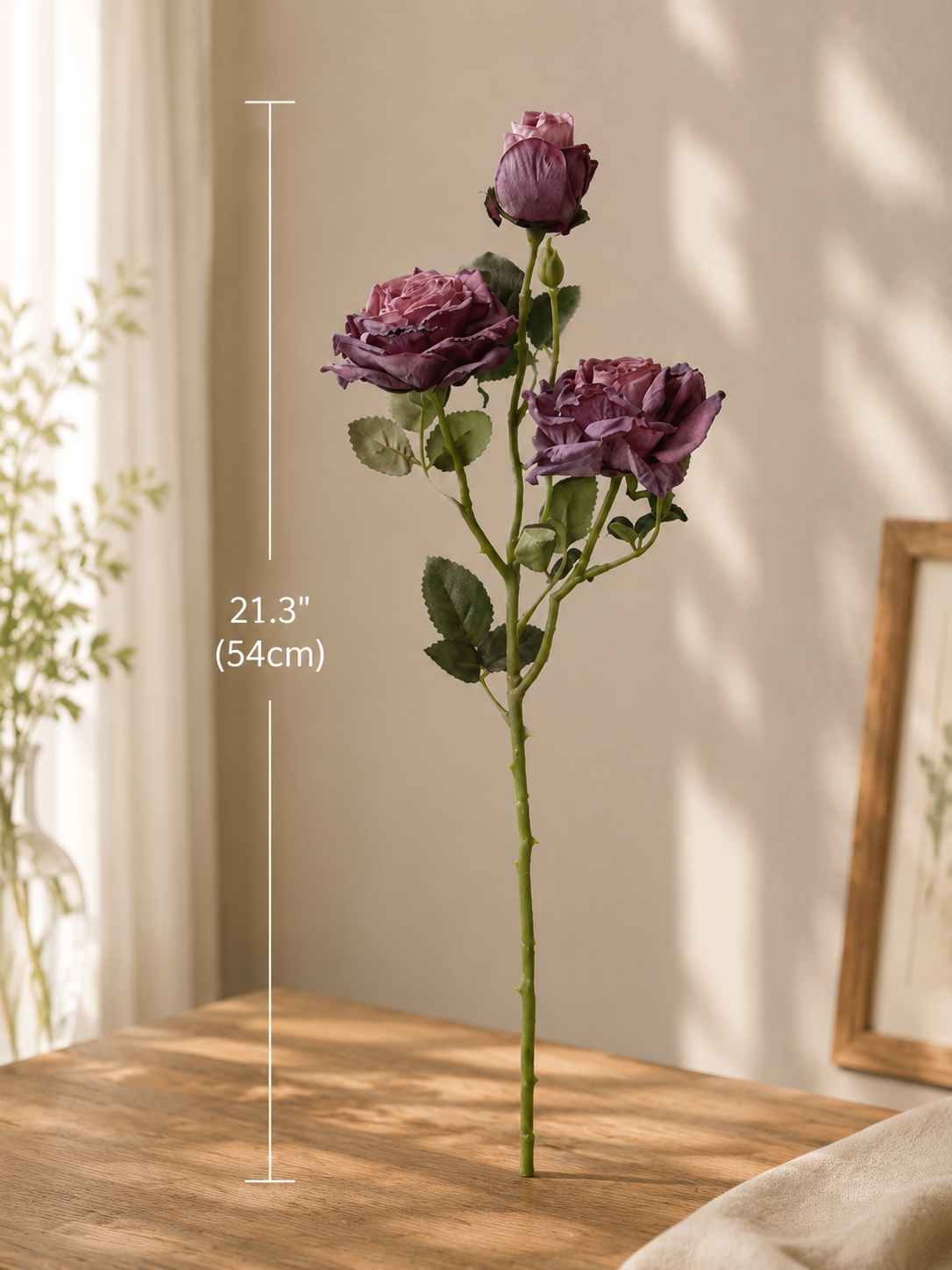 French Antique Purple Edge Rose Faux Floral Arrangement details