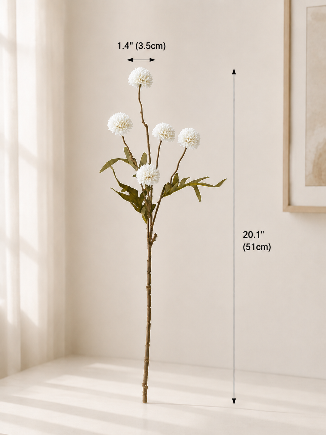 White Dandelion Faux Floral Arrangement details