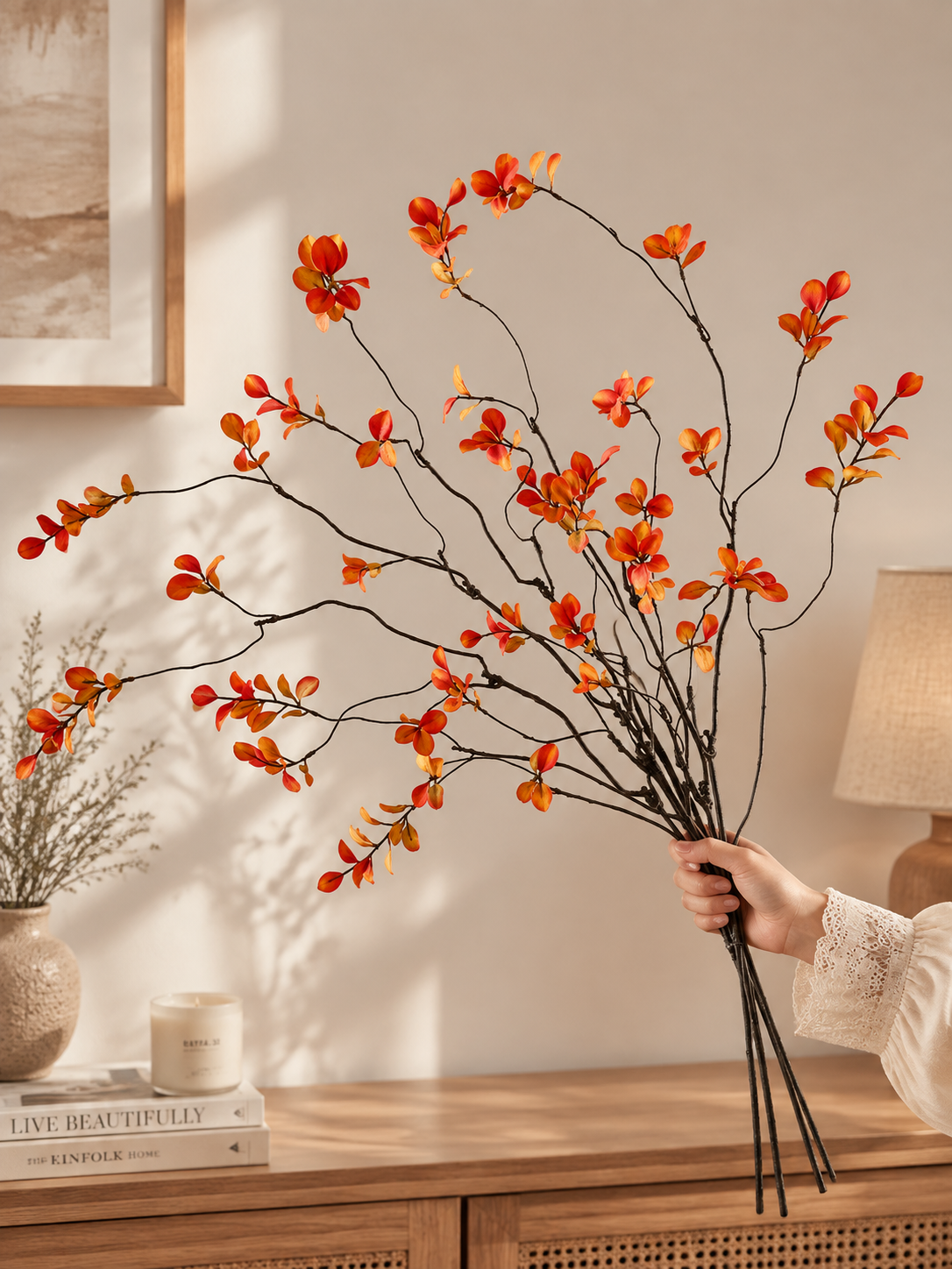 Autumn Red Maple Faux Greenery Arrangement details
