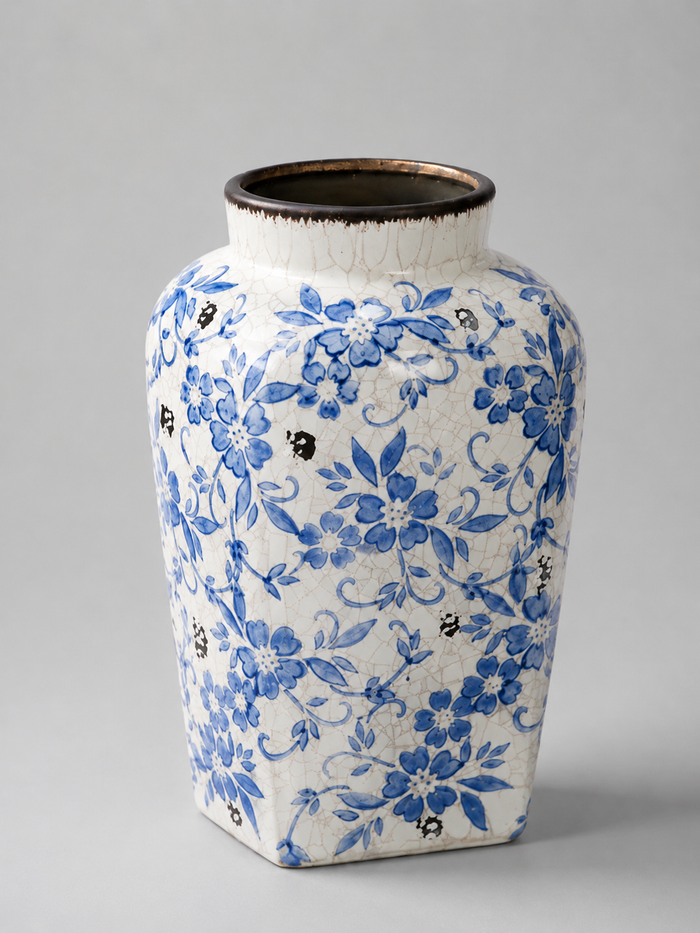 Blue White Crackle Ceramic Vase