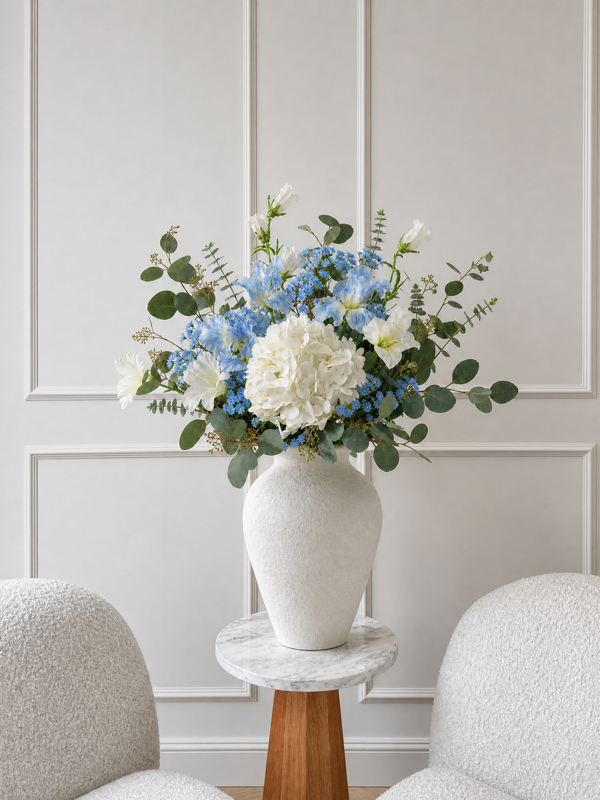 Blue & White Garden Faux Floral Arrangement