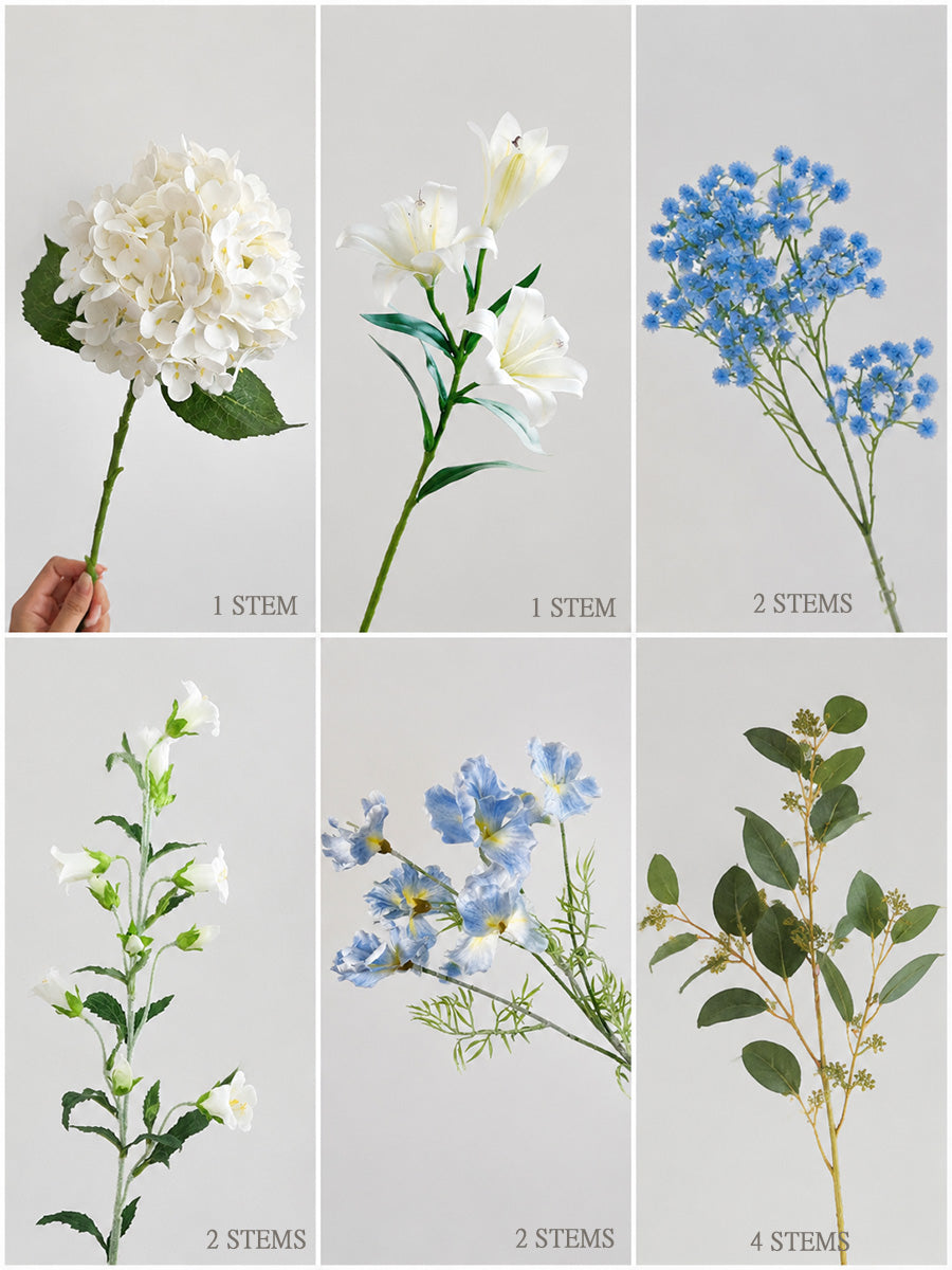 Blue & White Garden Faux Floral Arrangement details