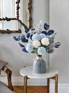 Blue White Mum Eucalyptus Faux Floral Arrangement