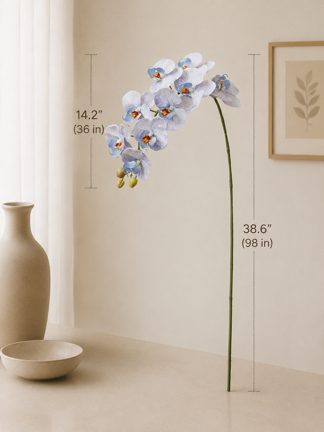 Blue, White & Purple Phalaenopsis Orchid Faux Floral Vase Set details