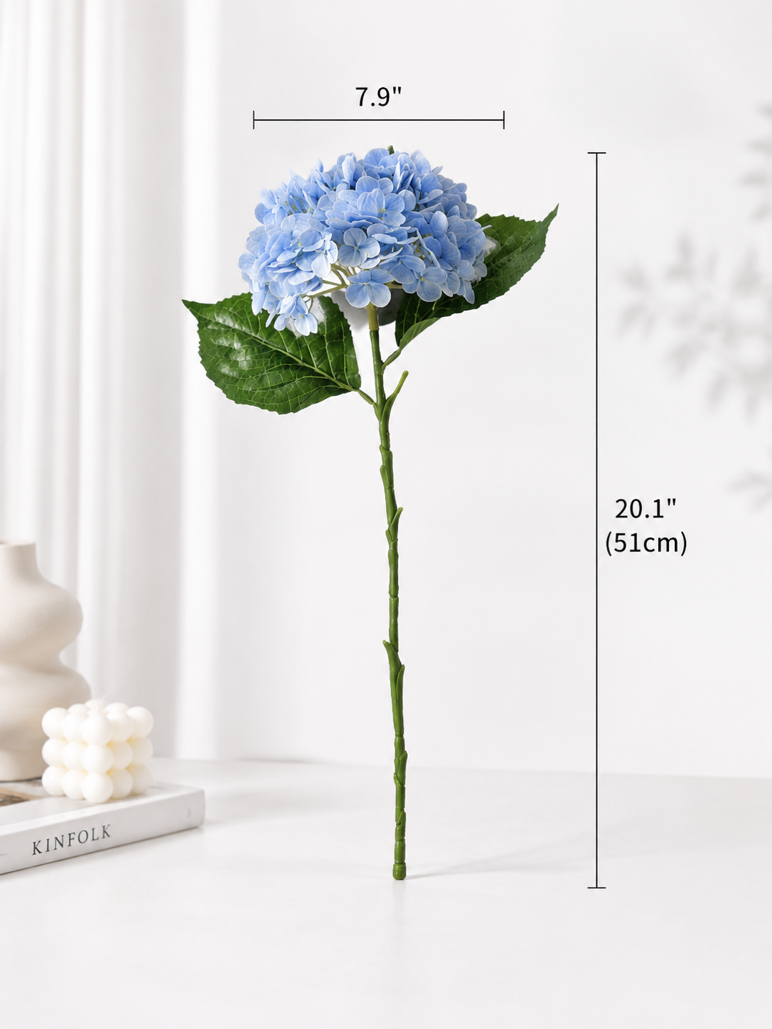 Blue & White Real Touch Hydrangea Faux Floral Arrangement details