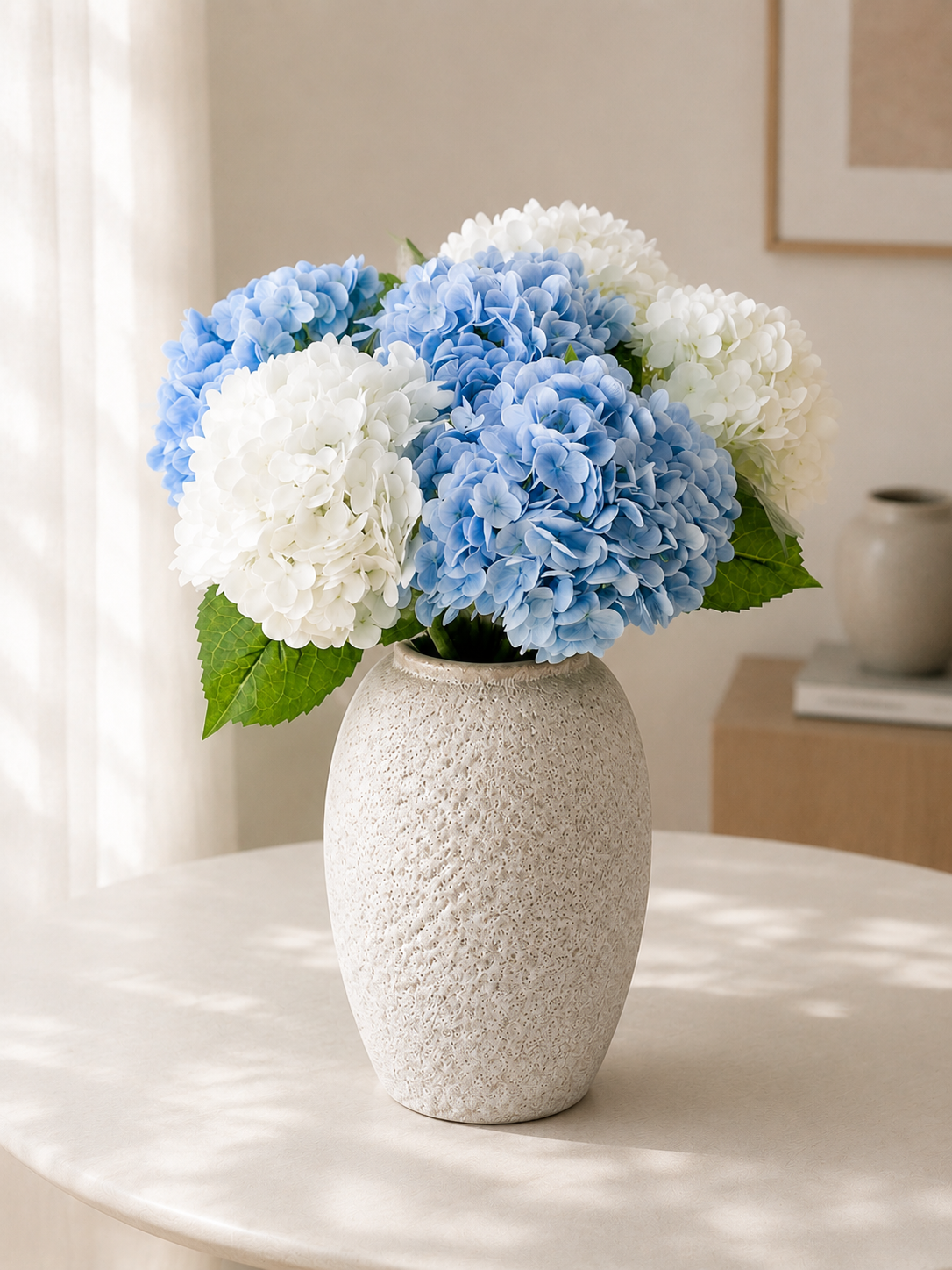 Blue & White Real Touch Hydrangea Faux Floral Arrangement