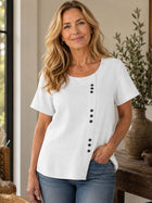 Breathable Cotton-Linen Button Detail Top