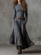 Button-Front Suede Patchwork Maxi Dress
