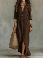 Casual Collared Slit Maxi Dress