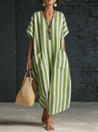 Casual Striped V-Neck Maxi Dress