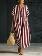 Casual Striped V-Neck Maxi Dress