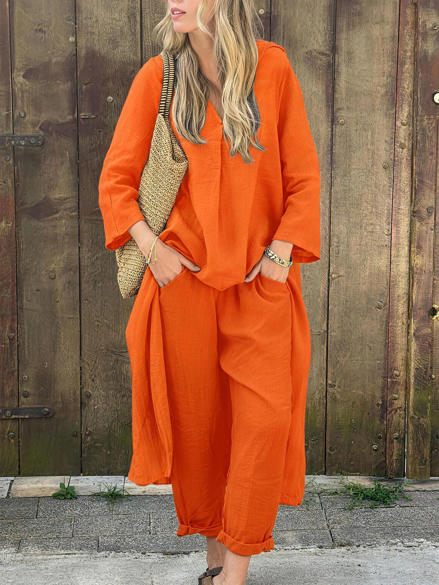 Casual Asymmetric Cotton Linen Two-Piece Set