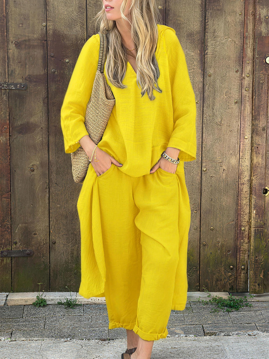 Casual Asymmetric Cotton Linen Two-Piece Set