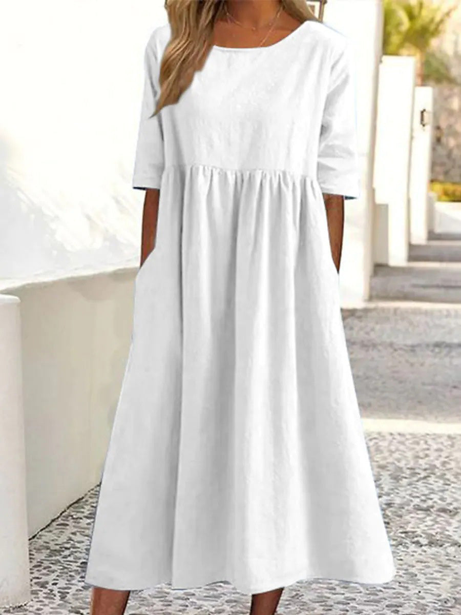 Casual Chic Cotton-Linen Pocket Midi Dress