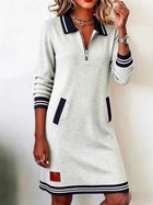 Casual Chic Zip-Front Polo Midi Dress